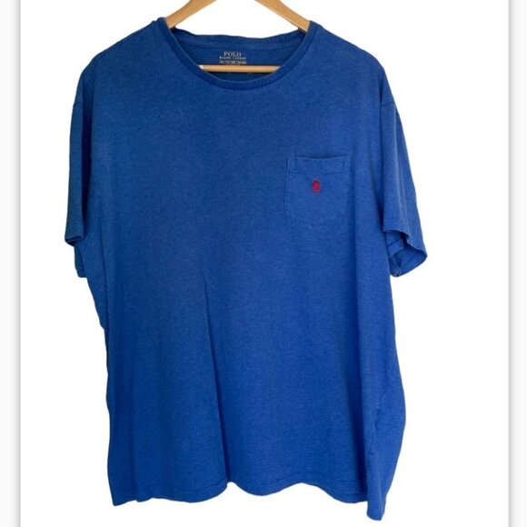 Polo by Ralph Lauren Blue Cotton Short Sleeve T-Shirt Chest Pocket Red PONY XXL - Picture 1 of 6